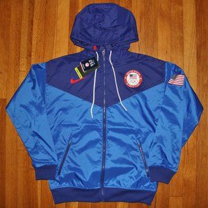 Nike Team USA Olympic Windrunner Hooded Jacket Mens S Blue Windbreaker